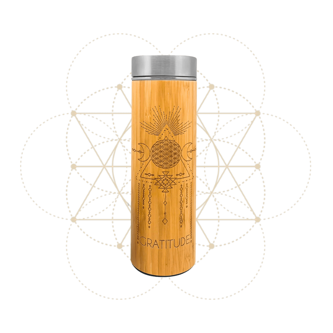 NAMASTE 16.9oz Insulated Bamboo Water Bottle / Tea Tumbler 