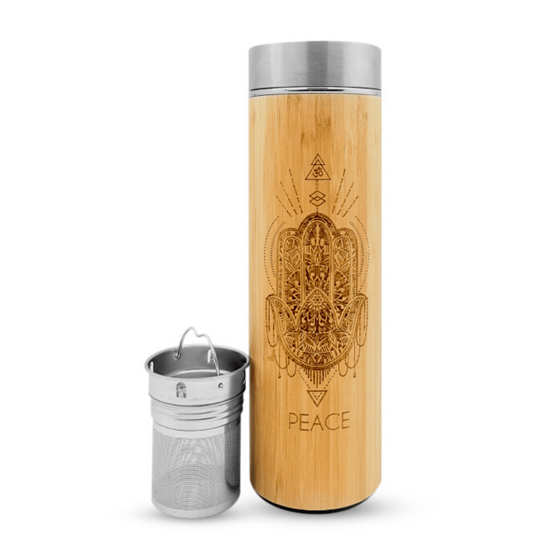 Personalized Eco Friendly Bamboo Stainless Steel Tumbler. Thermos Bottle  Flask With Tea Strainer Infuser, Engraved Cup Insulated Travel Mug. 