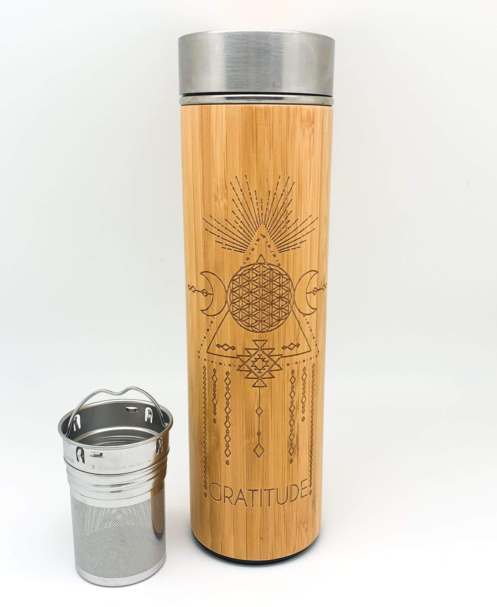 Bamboo Tumbler Vacuum Insulated Stainless Steel Thermos with Tea